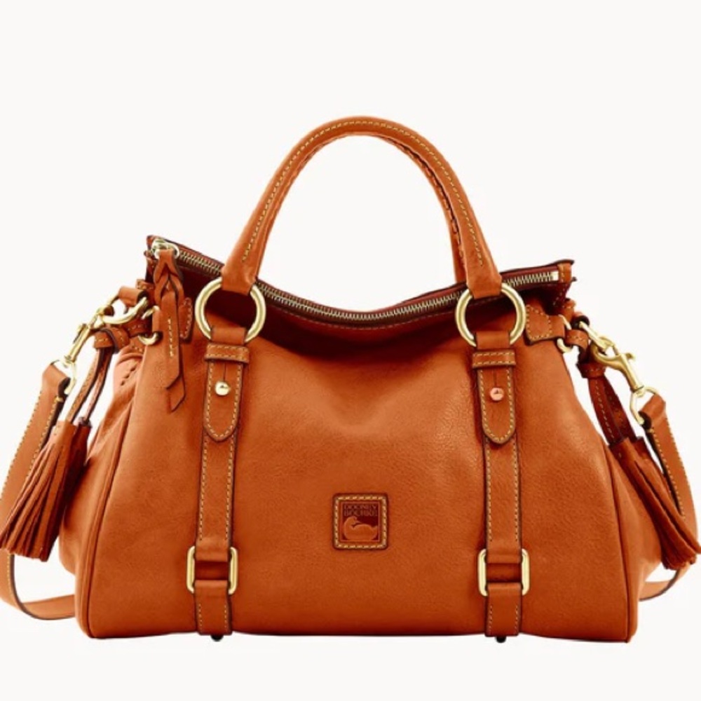 NEW DOONEY & BOURKE FLORENTINE SATCHEL PURSE BAG Tan Leather Handbag 11”x9”x5”